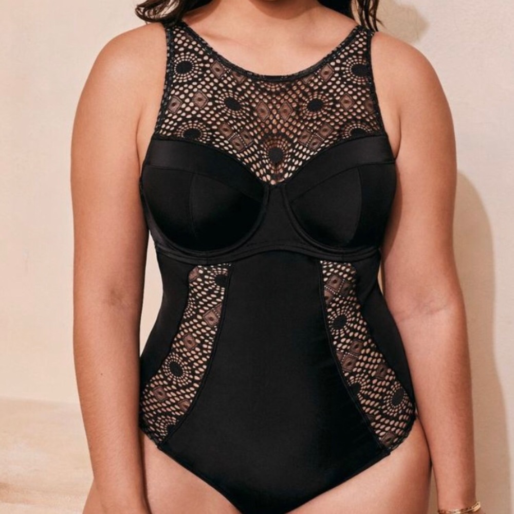 NWT Black one piece swimsuit with mesh cut outs